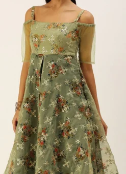 Mint Green Organza N Layered Style Gown Wedding Wear