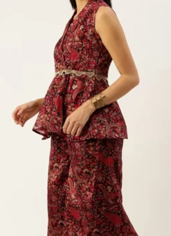 Bottom From MultiColored Art Silk Printed Co Ords Set After Six Wear