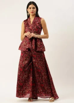 Bottom From MultiColored Art Silk Printed Co Ords Set After Six Wear -Mahra Clothing Shop MultiColored Art Silk Printed Co Ords Set IWBS02302302 u