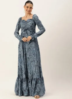 Teen Girls Multicolor Chinon Digital Print Floor Length Gown Festive Wear -Mahra Clothing Shop Multicolor Chinon Digital Print Floor Length Gown IWBS02307664 u