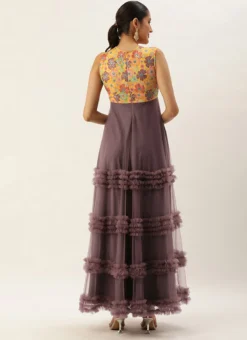 Teen Girls Multicolor Embroidered N Wine Bust Net Festive Wear -Mahra Clothing Shop Multicolor Embroidered N Wine Bust Net Gown IWBS02305133 b