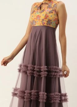 Teen Girls Multicolor Embroidered N Wine Bust Net Festive Wear