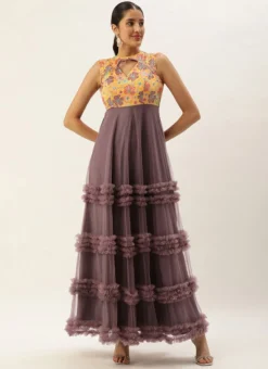 Teen Girls Multicolor Embroidered N Wine Bust Net Festive Wear -Mahra Clothing Shop Multicolor Embroidered N Wine Bust Net Gown IWBS02305133 u