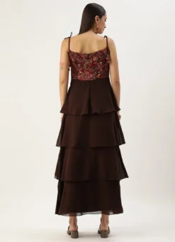 Teen Girls Multicolored Art Silk Printed N Brown Layered Dress Festive Wear -Mahra Clothing Shop Multicolored Art Silk Printed N Brown Layered Dress IWBS02303687 b