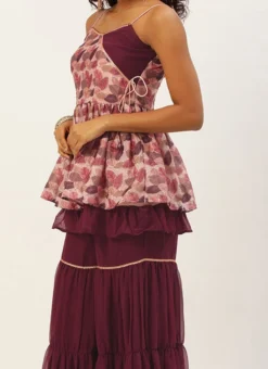 Teen Girls Multicolored Chinon Gharara Festive Wear