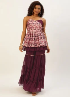 Teen Girls Multicolored Chinon Gharara Festive Wear -Mahra Clothing Shop Multicolored Chinon Gharara IWBS02208497 u