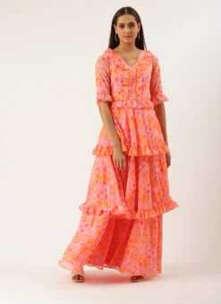 Multicolored Digital Print Georgette Gown Festive Wear -Mahra Clothing Shop Multicolored Digital Print Georgette Gown DRBS02206241 u