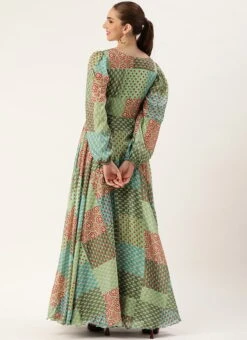 Teen Girls Multicolored Digital Printed Chinon Gown Party Wear -Mahra Clothing Shop Multicolored Digital Printed Chinon Gown IWBS02308848 b