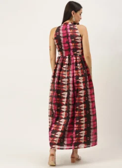 Multicolored Digital Printed Gathered Dress After Six Wear -Mahra Clothing Shop Multicolored Digital Printed Gathered Dress DRBS02110843 b