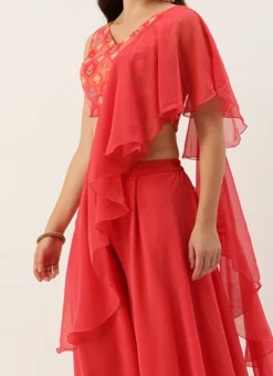 Teen Girls Multicolored Draped Palazzo Suit Festive Wear