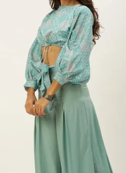 Teen Girls Multicolored Embroidered Crop Top N Palazzo Festive Wear