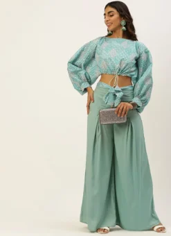 Teen Girls Multicolored Embroidered Crop Top N Palazzo Festive Wear -Mahra Clothing Shop Multicolored Embroidered Crop Top N Palazzo IWBS02207405 u