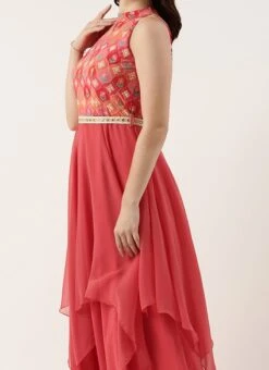 Teen Girls Multicolored Embroidered Handkerchief Gown Festive Wear