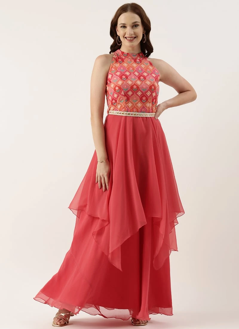 Teen Girls Multicolored Embroidered Handkerchief Gown Festive Wear 3 Teen Girls Multicolored Embroidered Handkerchief Gown Festive Wear - Image 3