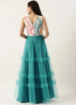 Teen Girls Multicolored Embroidered N Scuba Blue Ruffles Gown Festive Wear -Mahra Clothing Shop Multicolored Embroidered N Scuba Blue Ruffles Gown IWBS02110968 b