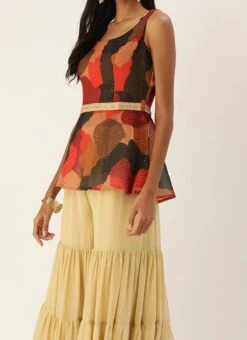 Teen Girls Multicolored Embroidered Peplum Top N Palazzo Set Festive Wear