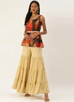 Teen Girls Multicolored Embroidered Peplum Top N Palazzo Set Festive Wear -Mahra Clothing Shop Multicolored Embroidered Peplum Top N Palazzo Set IWBS02203523 u