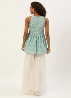 Top From Multicolored Georgette Embroidered Gharara Suit After Six Wear -Mahra Clothing Shop Multicolored Georgette Embroidered Gharara Suit IWBS02209754 b