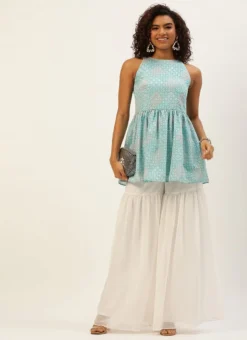 Top From Multicolored Georgette Embroidered Gharara Suit After Six Wear -Mahra Clothing Shop Multicolored Georgette Embroidered Gharara Suit IWBS02209754 u