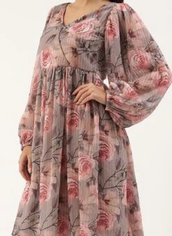 Multicolored Georgette Printed N Embroidered Maxi Dress Festive Wear