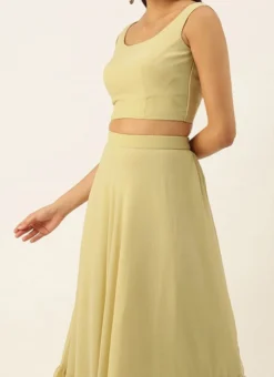 Teen Girls Multicolored N Beige Jacket N Skirt Set Festive Wear