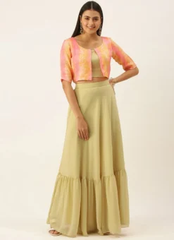 Teen Girls Multicolored N Beige Jacket N Skirt Set Festive Wear -Mahra Clothing Shop Multicolored N Beige Jacket N Skirt Set IWBS02110972 u