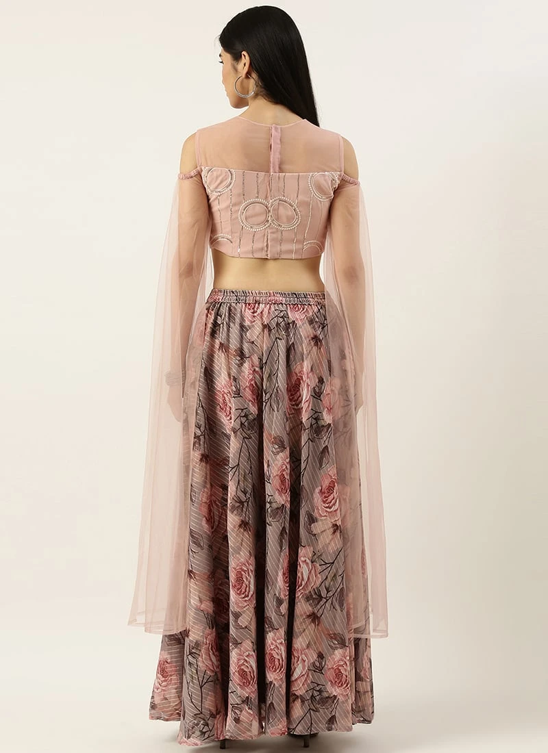 Teen Girls Multicolored N Pink Embroidered Crop Top N Skirt Party Wear 4 Teen Girls Multicolored N Pink Embroidered Crop Top N Skirt Party Wear - Image 4