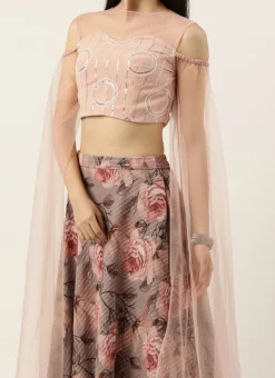 Teen Girls Multicolored N Pink Embroidered Crop Top N Skirt Party Wear