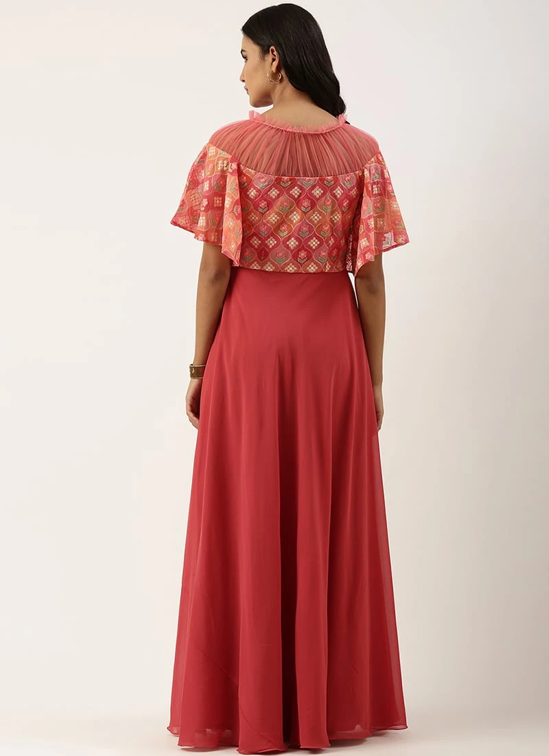 Teen Girls Multicolored N Pink Georgette Embroidered Gown Party Wear 4 Teen Girls Multicolored N Pink Georgette Embroidered Gown Party Wear - Image 4