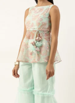 Teen Girls Multicolored Organza Sharara Set Party Wear