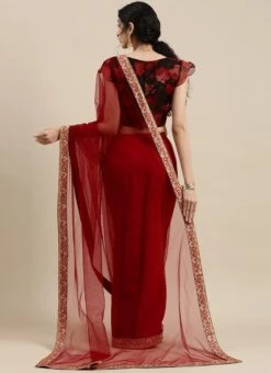 Teen Girls Multicolored Organza N Red Net Border Saree Festive Wear -Mahra Clothing Shop Multicolored Organza N Red Net Border Saree SABS02111078 b