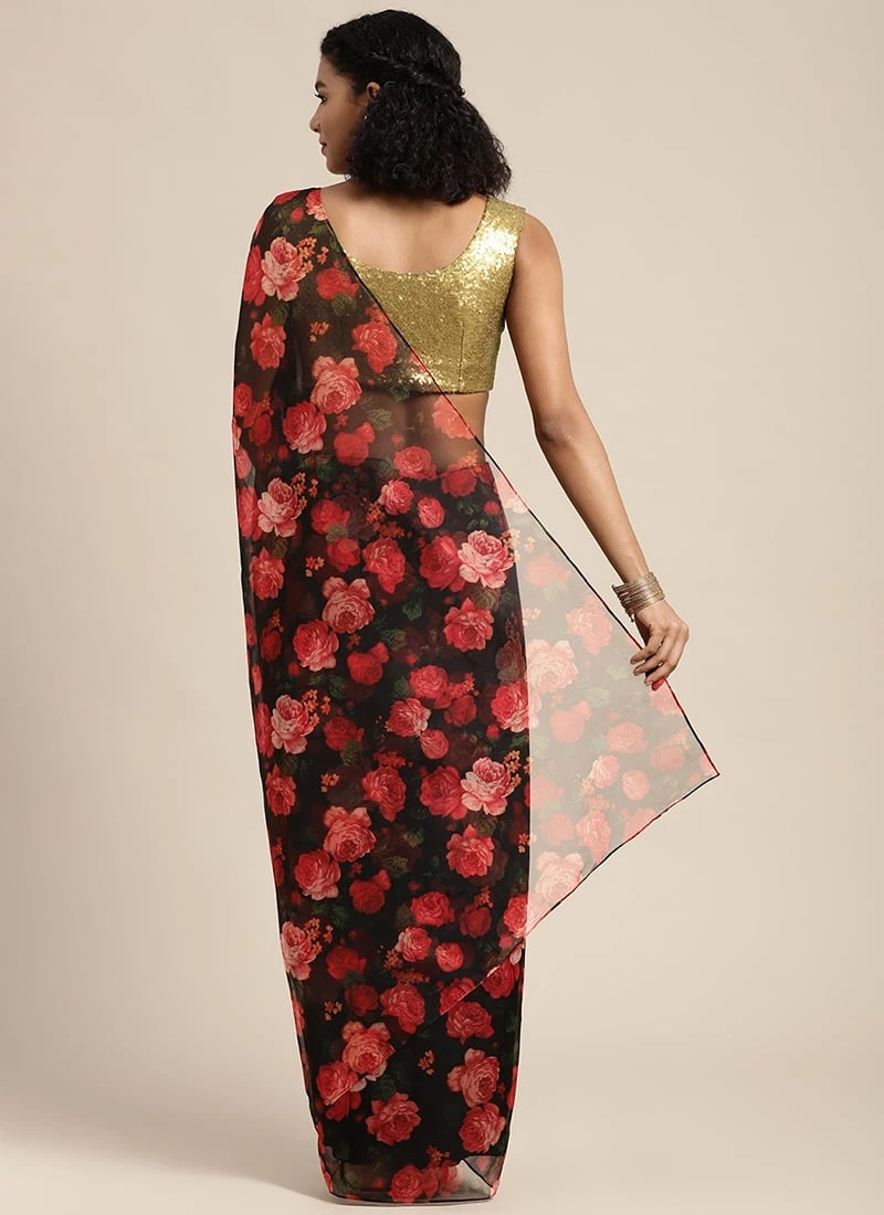 Teen Girls Multicolored Organza Saree Festive Wear 4 Teen Girls Multicolored Organza Saree Festive Wear - Image 4