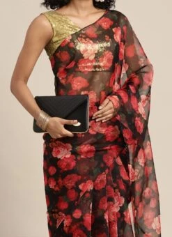 Teen Girls Multicolored Organza Saree Festive Wear