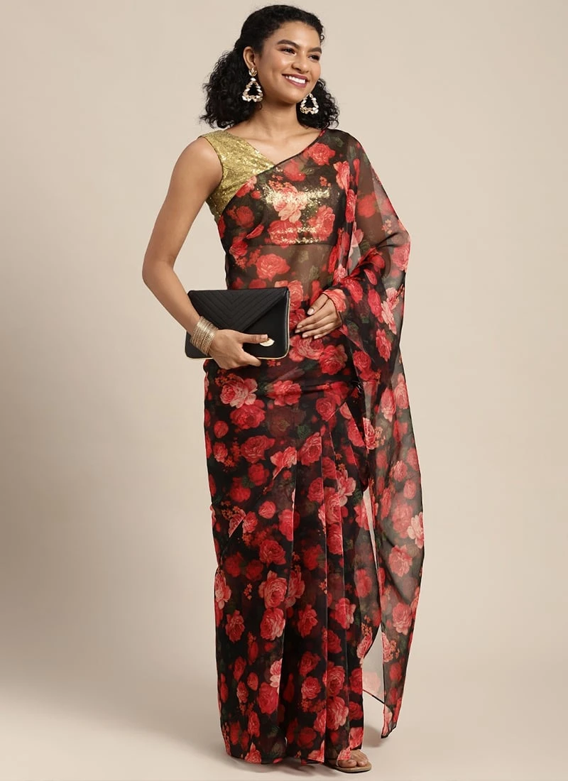 Teen Girls Multicolored Organza Saree Festive Wear 3 Teen Girls Multicolored Organza Saree Festive Wear - Image 3
