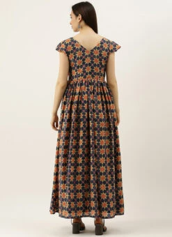 Teen Girls Multicolored Printed Gathered Ankle Length Gown Festive Wear -Mahra Clothing Shop Multicolored Printed Gathered Ankle Length Gown IWBS02105403 b