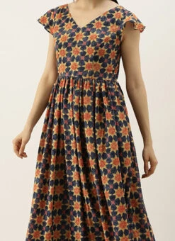 Teen Girls Multicolored Printed Gathered Ankle Length Gown Festive Wear