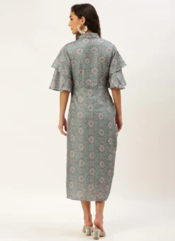 Multicolored Printed Modal Satin Pleated Dress After Six Wear -Mahra Clothing Shop Multicolored Printed Modal Satin Pleated Dress DRBS02212632 b