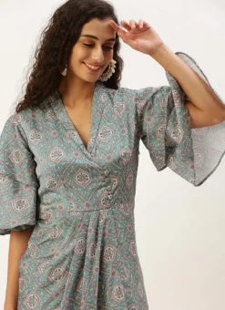 Multicolored Printed Modal Satin Pleated Dress After Six Wear -Mahra Clothing Shop Multicolored Printed Modal Satin Pleated Dress DRBS02212632 rrc3