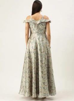 Multicolored Printed Off Shoulder Style Dress Festive Wear -Mahra Clothing Shop Multicolored Printed Off Shoulder Style Dress DRBS02109751 b