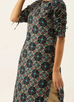 Multicolored Printed Straight Pant Kurta Set Festive Wear