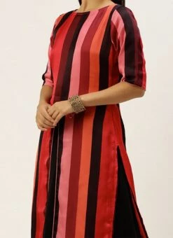 Teen Girls Multicolored Satin N Black Kurta Skirt Set After Six Wear
