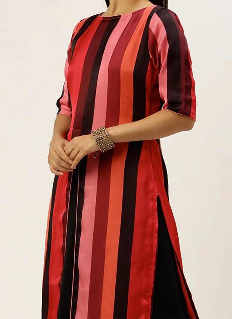 Multicolored Satin N Black Kurta Skirt Set After Six Wear 1 Multicolored Satin N Black Kurta Skirt Set After Six Wear