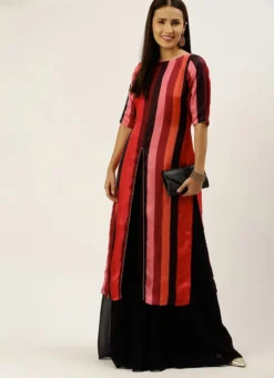 Multicolored Satin N Black Kurta Skirt Set After Six Wear 6 Multicolored Satin N Black Kurta Skirt Set After Six Wear -Mahra Clothing Shop Multicolored Satin N Black Kurta Skirt Set KSBS02104302 u