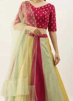 Teen Girls Multicolour Embroidered Kali Lehenga