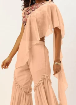 Teen Girls Multicoloured Chinon N Peach Georgette Indowestern Set Party Wear