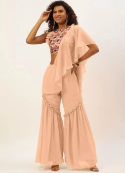 Teen Girls Multicoloured Chinon N Peach Georgette Indowestern Set Party Wear -Mahra Clothing Shop Multicoloured Chinon N Peach Georgette Indowestern Set IWBS02208436 u