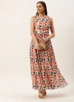 Multicoloured Georgette Pleated Dress After Six Wear Party Wear -Mahra Clothing Shop Multicoloured Georgette Pleated Dress DRBS02211036 u