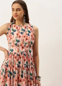 Multicoloured Georgette Pleated Dress After Six Wear Party Wear -Mahra Clothing Shop Multicoloured Georgette Pleated Dress DRBS02211036 rrc4