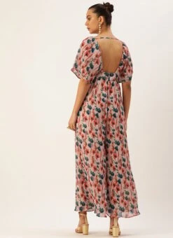 Multicoloured Pleated Georgette Jumpsuit Festive Wear After Six Wear -Mahra Clothing Shop Multicoloured Pleated Georgette Jumpsuit DRBS02211145 b