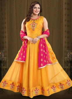 Mustard Art Silk Anarkali Suit Party Wear -Mahra Clothing Shop Mustard Art Silk Anarkali Suit SLMNFG129GOLDEN u